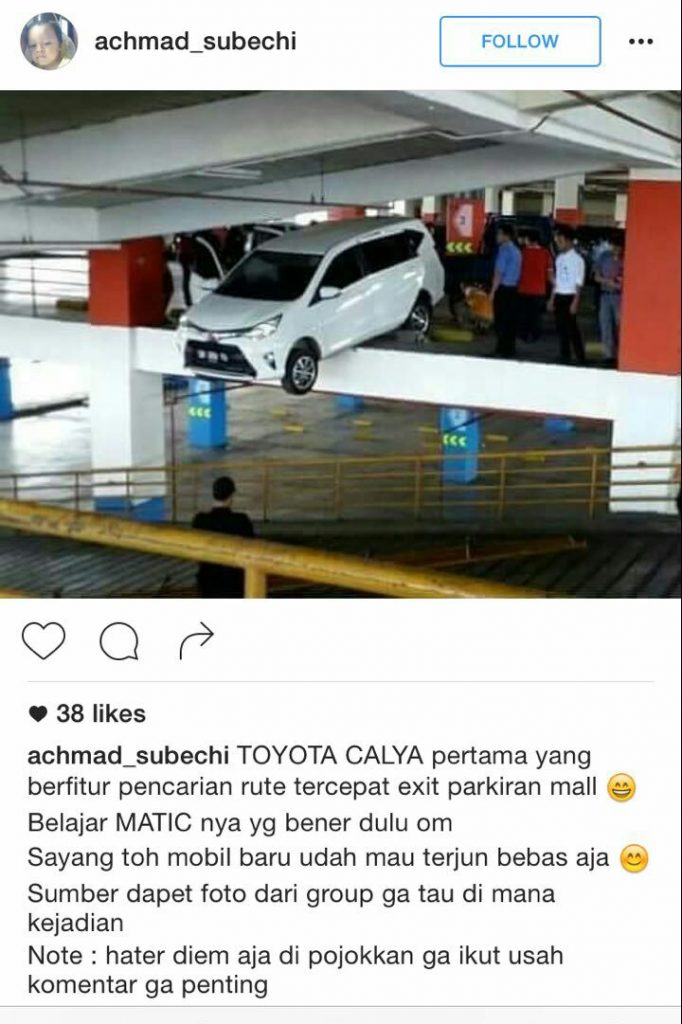 Toyota Calya nyaris terjun bebas