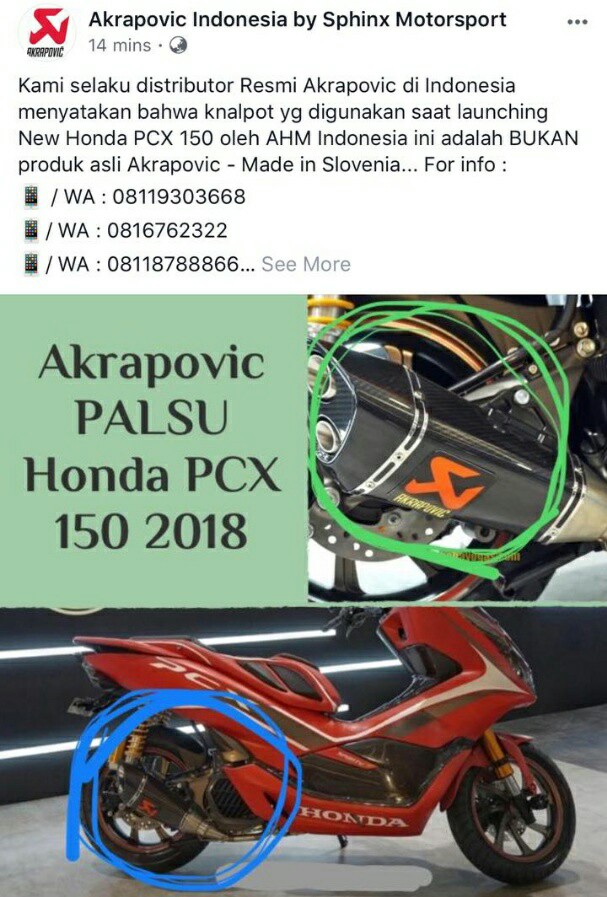 sphinx motorsport protes akrapovic palsu di new pcx 150 modif