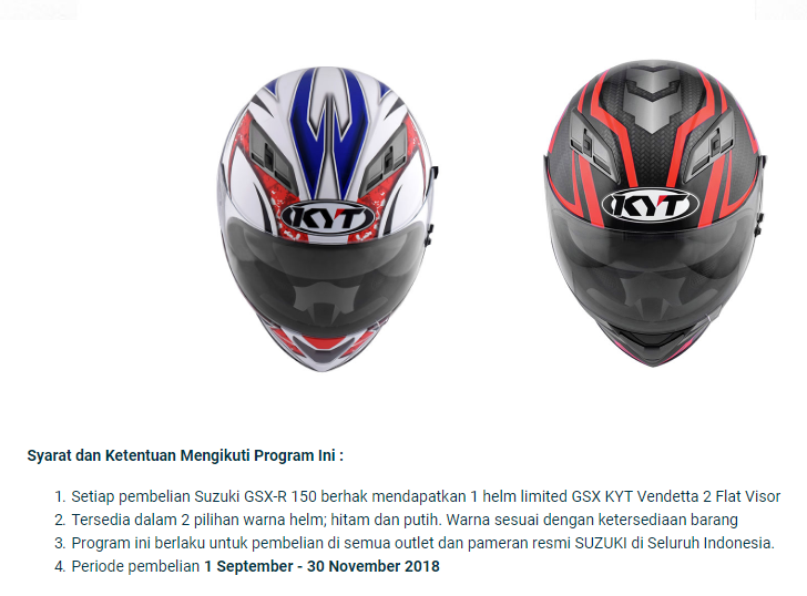 promo suzuki gsx-r150 helm kyt vendetta 2 flat visor 1